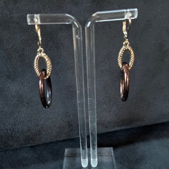 Earrings - Silver tone with purplish brown dangling ovals - Picture 3 of 3